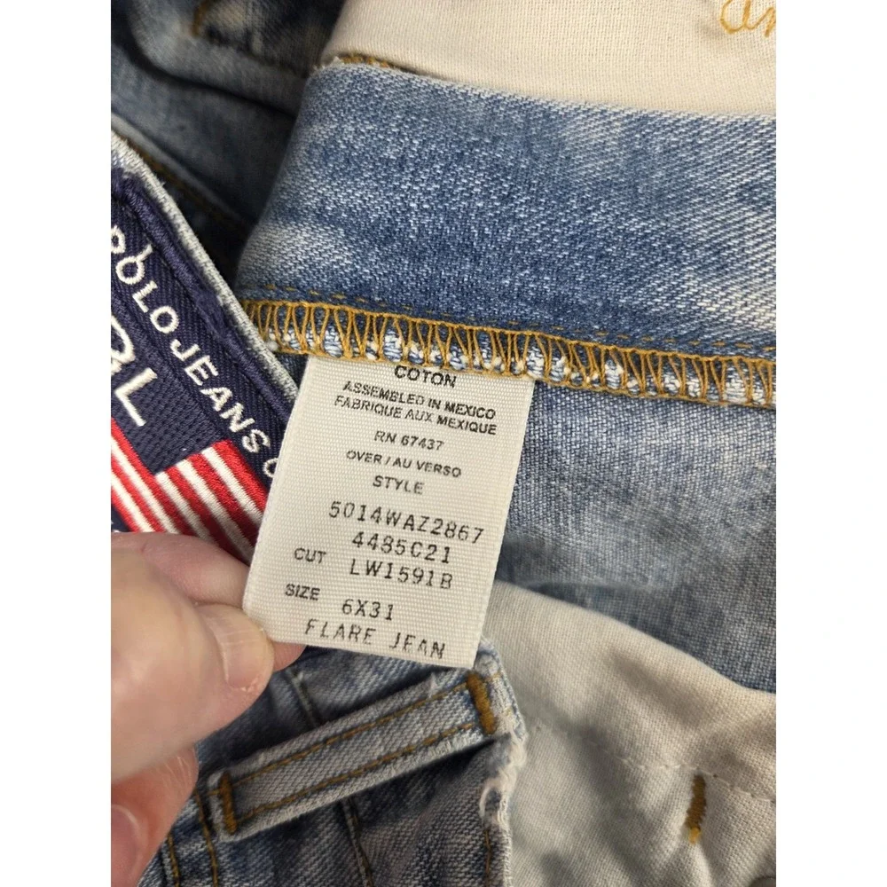 VTG Polo Jeans Co Ralph Lauren Cutoff Denim Shorts Flag Patch Light Wash Sz 6